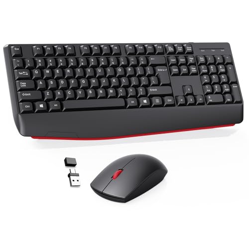 Wireless Keyboard and Mouse Combo-Full Size QWERTY Layout 2.4G Stereo Keycap Ergonomically Designed Mechanical Keyboard Set for Windows, PC,Laptop, Notebook,Computer with USB-A&Typ-C 2-in-1 Receiver - color: red