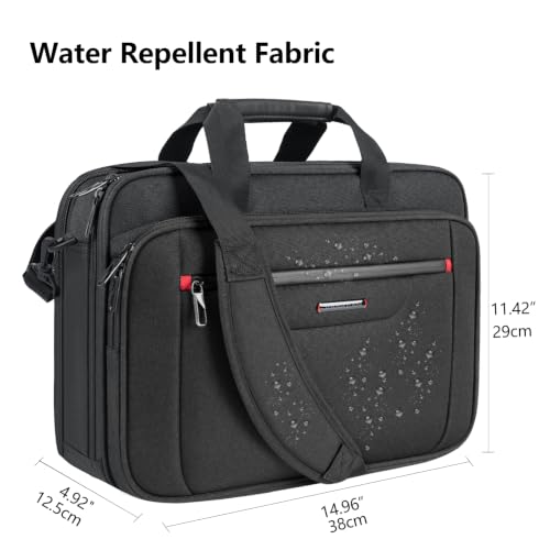 VANKEAN Laptop Briefcase Fits 15.6"-16" Laptop Slim Expandable Shoulder Bag | Multi Functional Compartment,Padded Shoulder Strap,Convenient Luggage Strap,Water-Repellent Fabric,Padded Laptop Compartment - color: Black-red, size: 15.6"