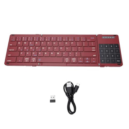 Foldable Keyboard with Touchpad, PU Leather Cover Bluetooth, Rechargeable 3 Fold Wireless Keyboard with Number Pad for Travel Tablet Laptop Users (Wine Red) - color: Wine Red