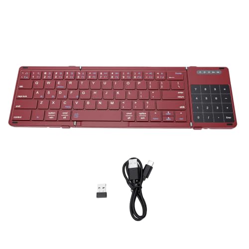 banapoy Bluetooth Wireless Foldable Keyboard with Touchpad, Number Pad for Tablet Laptop Computer, Rechargeable, Portable Slim Travel Pocket Size, for Business Office (Wine Red) - color: Wine Red