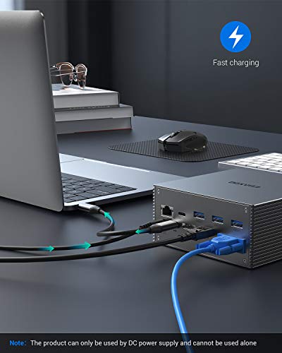 EUASOO USB-C Docking Station 16 in 1 Triple Display USB C Dock with Charging Support, 4K HDMI, DP, VGA, 7 USB Ports, Ethernet, SD/TF Card Reader for MacBook and Windows, MacOS only Support Mirror Mode