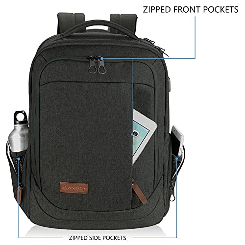 KROSER Laptop Backpack Computer Backpack 17.3 Inch for Men-Charcoal Black | Laptop with USB Charging Port Water-Repellent Travel Large Backpack Casual Daypack Business/College/Women - color: A-charcoal Black-17.3"