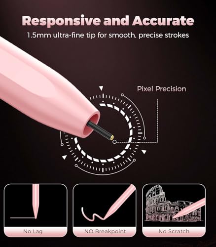 CMARS Active Stylus Pen for Touchscreen, Universal Tablet Pencil for Apple iPad/iPhone/Samsung/Huawei/Xiaomi/Android and More Devices, Rechargeable Digital Pens with Magnetic Function - Pink - color: Pink