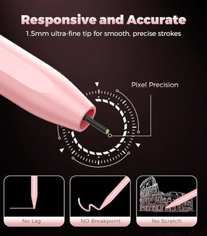CMARS Active Stylus Pen for Touchscreen, Universal Tablet Pencil for Apple iPad/iPhone/Samsung/Huawei/Xiaomi/Android and More Devices, Rechargeable Digital Pens with Magnetic Function - Pink - color: Pink