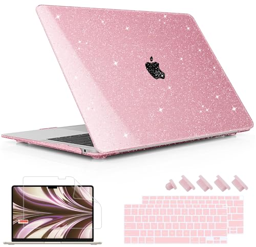 May Chen Compatible with MacBook Air 13 inch Case 2021 2020 2019 2018 Release Models: M1 A2337 A2179 A1932, Plastic Hard Shell Case for Mac Air 13 inch with Retina Fits Touch ID, Pink Glitter - color: Pink Glitter