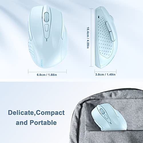 TECKNET Wireless Mouse, 2.4G Ergonomic Computer Mouse, 2600 DPI, Lightblue | Ergonomic Design with Side Grips, Adjustable DPI, 2-Year Battery, Compact Size, USB-A Plug & Play, Wide OS Compatibility - color: Lightblue