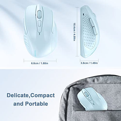 TECKNET Wireless Mouse, 2.4G Ergonomic Computer Mouse, 2600 DPI, Lightblue | Ergonomic Design with Side Grips, Adjustable DPI, 2-Year Battery, Compact Size, USB-A Plug & Play, Wide OS Compatibility - color: Lightblue