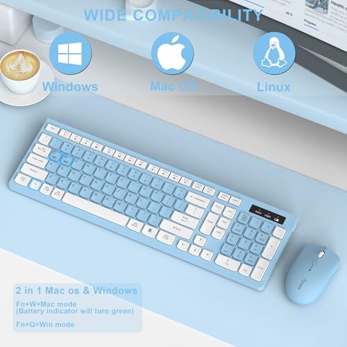 Wireless Keyboard and Mouse Combo, Full-Sized Wireless Keyboard and Adjustable DPI Mouse, 2.4GHz USB Receiver, Keyboard and Mouse for PC, Windows, Desktop, Laptop (Sky Blue-A) - color: Sky Blue-A