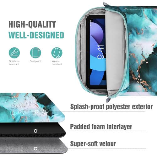 TiMOVO 9-11" Tablet Sleeve Bag Carrying Case with Strap, Cloud Peacock Blue | Fits iPad A16 11", Pad Air 11/5th & 4th 10.9", 10th Gen/10.2", Galaxy Tab A11 Plus, Multi-Pocket, Handle, Padded Protection - color: Ac-Cloud Peacock Blue, size: 9-11