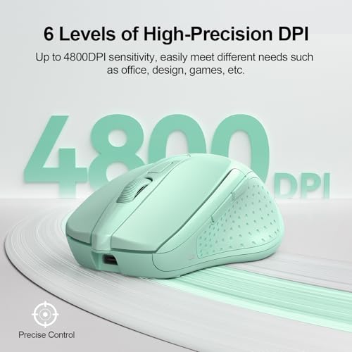 TECKNET Wireless Mouse, BT 5.0/2.4G, Rechargeable 6-DPI Silent, Green | Bluetooth 5.0/3.0 & USB A, 2-Device Easy Switch, Wide OS Compatible, 6 Buttons, 6-DPI up to 4800, Ergonomic for S to M Hands - color: Green