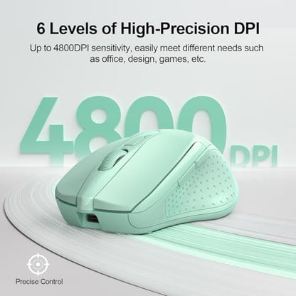 TECKNET Wireless Mouse, BT 5.0/2.4G, Rechargeable 6-DPI Silent, Green | Bluetooth 5.0/3.0 & USB A, 2-Device Easy Switch, Wide OS Compatible, 6 Buttons, 6-DPI up to 4800, Ergonomic for S to M Hands - color: Green