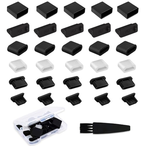 USB Cover Port Plug Caps - 30PCS 6 Type Silicone Anti Dust Cover USB Port Protection Stopper for USB Type-C, Micro USB, USB A Female and Male Ports with Cleaning Brush Kit - size: Micro USB,USB A,USB Type-C