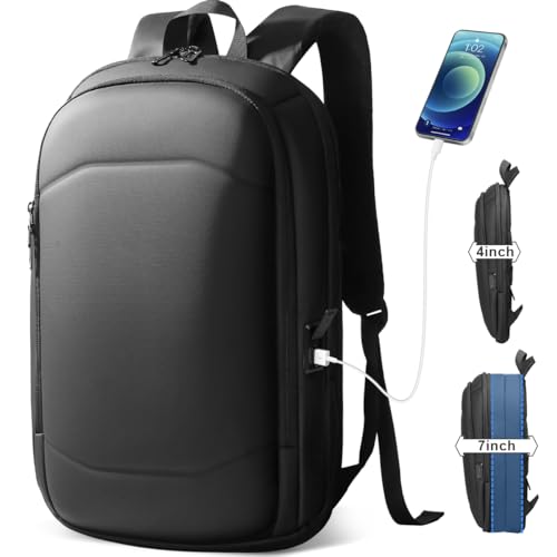 hk Business Backpack for Men, Slim & Expandable Backpack for 17 Inch Laptop | Waterproof Travel College Backpacks with USB Charger, Anti-Theft Lightweight Large Work Computer Bag for Men Women-Deep Black - color: Deep Black, size: 17 Inch