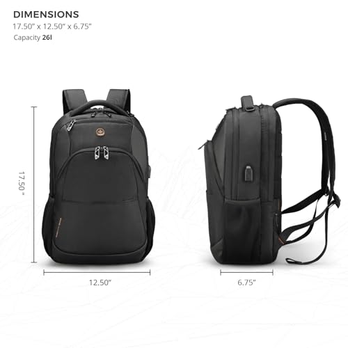 Swissdigital Design Backpack for Men & Women Fit 16 Inch Computer SD1670-01 | Travel Laptop Backpack, College Bag, Business Backpack, with USB Charging Port, RFID Protetion Pocket, Water Bottle, Black - color: Black