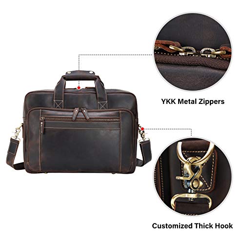 Men's Solid Thick Full Grain Leather 17.3" Laptop Briefcase Classic Messenger Bag Fit Business Travel | Solid - color: Dark Brown