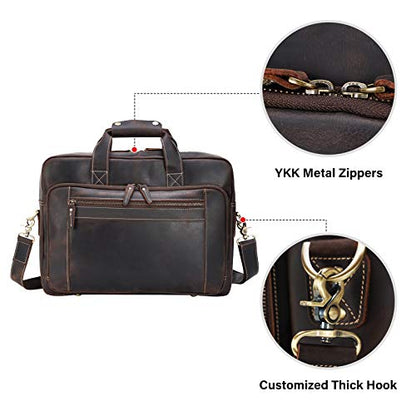 Men's Solid Thick Full Grain Leather 17.3" Laptop Briefcase Classic Messenger Bag Fit Business Travel | Solid - color: Dark Brown