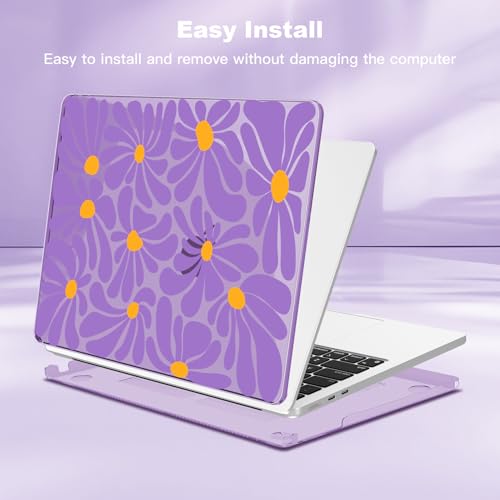 Teryeefi for MacBook Air 13 inch Case 2025-2022 Release M4 M3 M2 Chip Fit Model A3240/A3113/A2681, PC Protective Case with Keyboard Cover Trackpad Film, Purple Flowers 134 - color: Purple Flowers 134