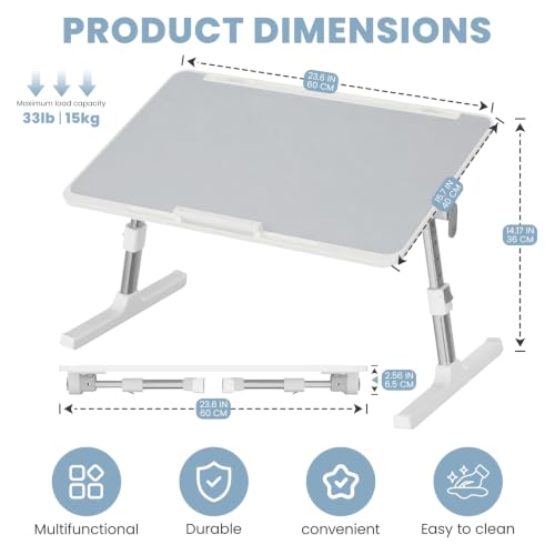 Adjustable Lap Desk, Foldable Laptop Desk for Bed, X-Large Lap Table | 23.6 x 15.7 Inches Bed Laptop Table, Laptop Stand for Couch & Sofa, Laptop Tray for Adults Writing Reading Eating, Gray - color: Gray