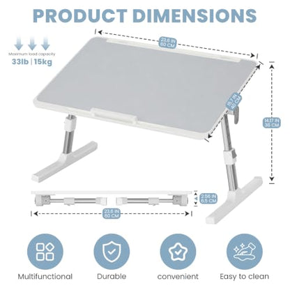 Adjustable Lap Desk, Foldable Laptop Desk for Bed, X-Large Lap Table | 23.6 x 15.7 Inches Bed Laptop Table, Laptop Stand for Couch & Sofa, Laptop Tray for Adults Writing Reading Eating, Gray - color: Gray