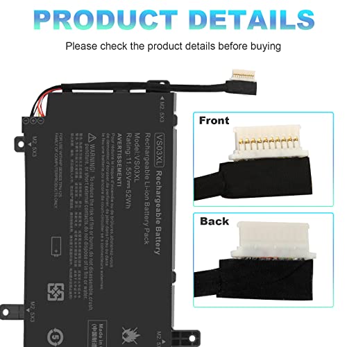 VS03XL VSO3XL Battery for HP Envy 15T-AS000 15T-AS100 CTO 15-AS 15-AS133CL X6V56UA 15-AS020NR 15-AS152NR 15-AS004LA 15-AS014WM HSTNN-UB6Y 849047-541 849313-850 3ICP7/61/80 849313-856 TPN-I125 - size: 8.98*3.31*0.28inch