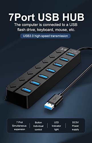 Tianle USB Hub, 7-Port USB 3.0 Ultra Slim Data Hub with Individual LED Power Switches Compatible with MacBook Air, iMac, Surface Pro, Laptop, USB Flash Drives, Mobile HDD - size: 7Port Switches