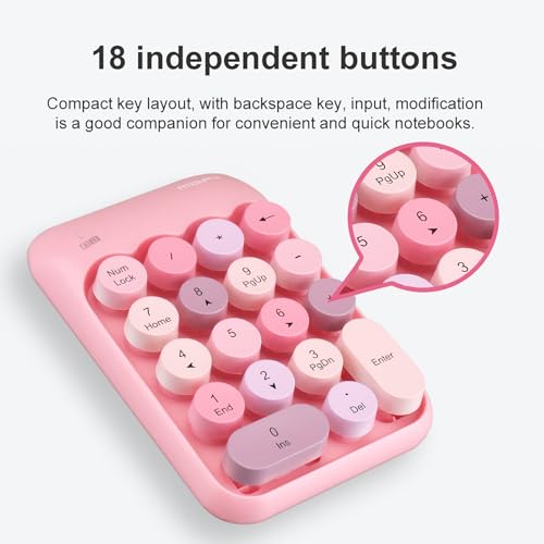 Lomiluskr Cute Wireless Number Keypad with 2.4G USB Receiver, 18 Colorful Round Keys Numpad, Portable Financial Accounting Numeric Keyboard, Suitable for PC, Laptop (Pink) - color: Pink