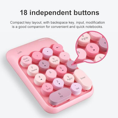 Lomiluskr Cute Wireless Number Keypad with 2.4G USB Receiver, 18 Colorful Round Keys Numpad, Portable Financial Accounting Numeric Keyboard, Suitable for PC, Laptop (Pink) - color: Pink