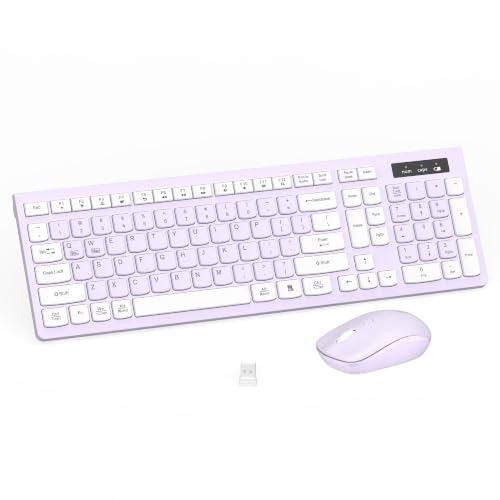 Wireless Keyboard and Mouse Combo, Full-Sized Wireless Keyboard and Adjustable DPI Mouse, 2.4GHz USB Receiver, Keyboard and Mouse for PC, Windows, Desktop, Laptop (Lilac) - color: Light Purple