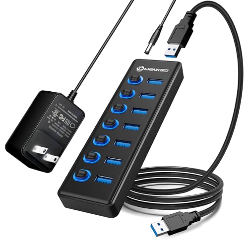 7-Port USB 3.2 Hub, Data USB Hub Splitter with Individual On/Off Switches and Lights, Compatible with Laptop, PC, MacBook, Mac Pro, Mac mini, iMac, Surface Pro and More