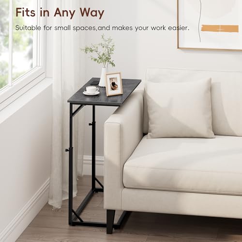 C Shaped End Table with Charging Station, Large C-Table End Table Adjustable Height Side Table for Couch, Sofa Table Slide Under Couch Table TV Tray Table for Living Room, Bedroom,Gray Walnut - color: Gray Walnut, style: With Plug