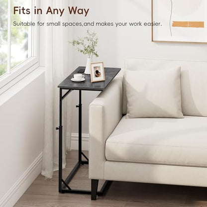 C Shaped End Table with Charging Station, Large C-Table End Table Adjustable Height Side Table for Couch, Sofa Table Slide Under Couch Table TV Tray Table for Living Room, Bedroom,Gray Walnut - color: Gray Walnut, style: With Plug