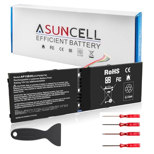 ASUNCELL AP13B3K Laptop Battery for Acer Aspire R7-571 R7-571G R7-572 R7-572G Notebook 4ICP6/60/78 KT.00403.015 AL13B3K 15V/3560mAh/53Wh - size: AP13B3K 12.13 × 4.72 × 1.30 in