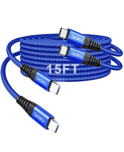 USB C to C Cable 100W [2Pack 15FT], Extra Long USB C Cable Fast Charging | USB C to USB C Cable Durable Braided, USB Type-C Cord for iPhone 17/16/15/Pro Max/Plus/Samsung Galaxy S23/and More-Blue - color: Blue, size: 15FT 2Pack, style: 100W USB C to USB C