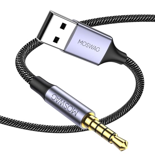 MOSWAG USB to 3.5mm TRRS Audio Jack Adapter with Microphone, USB Male to 3.5mm AUX Stereo Audio Cable, Nylon Braided AUX Converter for PC, Laptop, Windows, Headphones（No Charging Support） - size: 1 meters