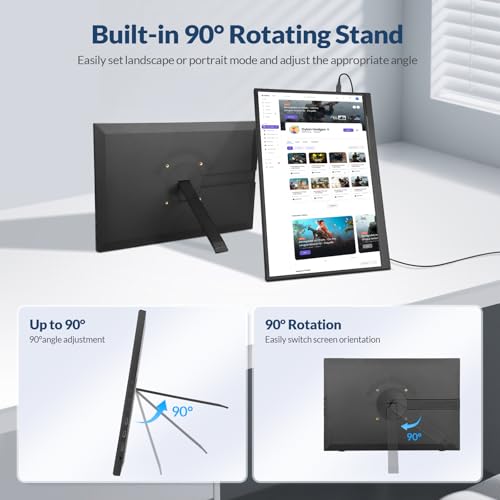 Rii Portable Monitor, 16 inch FHD 1200P, 16:10 Horizontal/Vertical Monitor, Laptop Screen Extender Built-in Speakers, Portable Monitor for Laptop MacBook Surface PC PS4/5, VESA Mountable, Plug & Play