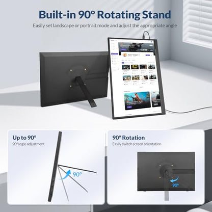 Rii Portable Monitor, 16 inch FHD 1200P, 16:10 Horizontal/Vertical Monitor, Laptop Screen Extender Built-in Speakers, Portable Monitor for Laptop MacBook Surface PC PS4/5, VESA Mountable, Plug & Play