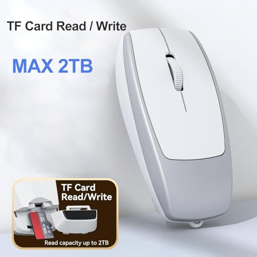 Mini Bluetooth Mouse Rechargeable with TF Card Reader (Max 2TB),Great idea for Kids,Travel and Gift-Silver - color: Silver