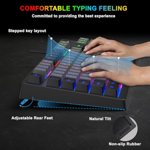 BlueFinger RGB 87 Keys Gaming Keyboard and Backlit Mouse Combo, USB Wired Rainbow Keyboard, Gaming Keyboard Set for Laptop PC Computer Game and Work(Black & Gray) - color: Black & Gray