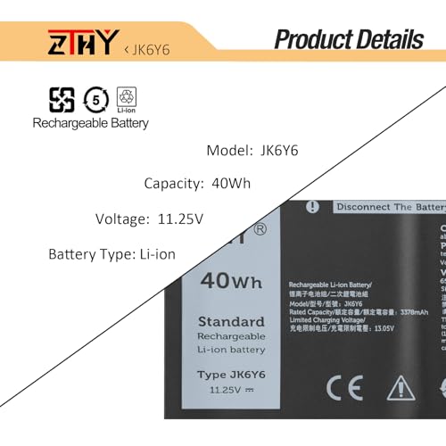 JK6Y6 40Wh Laptop Battery Replacement for Dell Latitude 3410 3510 3120 3140 | Vostro 5300 5401 5501 Inspiron 5300 5401 5408 5402 5509 5409 5508 5400 5406 7405 7300 7306 7500 2-in-1 Silver P32T P33T P97F - size: 7.56*3.9*0.2inch JK6Y6