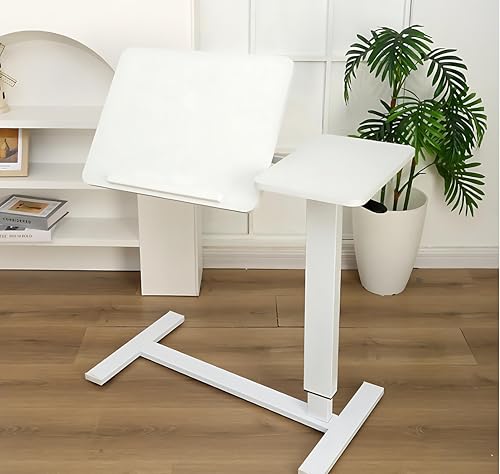 Foldable Bedside Table, Height Adjustable Overbed Bedside Desk Mobile Rolling Laptop Stand Tilting Sofa Side Table with Wheels, Folding Tray Tables for Laptop Bed Couch, Gift for Family, White - color: White