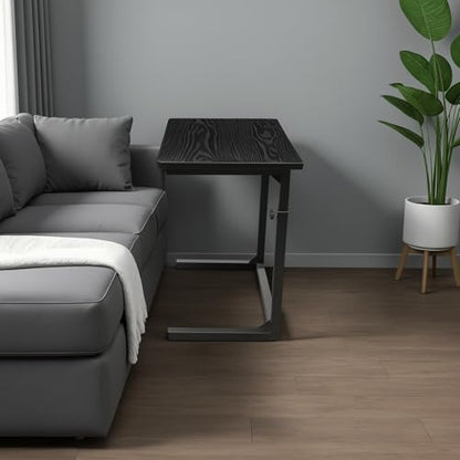 Height Adjustable C-Shaped Sofa Side Table, Laptop Table for Couch & Bed, Black - color: Black
