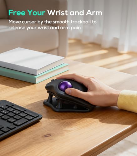 Nulea M511 Wireless Trackball Mouse, Rechargeable Ergonomic Thumb-Control Mouse with Tilt Stand, Smooth & Precision Tracking, 3 Device Connection (Bluetooth or USB Receiver), for PC/Mac/Laptop-Purple - color: C-Purple