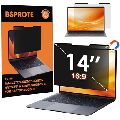 Magnetic Laptop Privacy Screen 14 Inch (Diagonal) 16:9 Display- Removable Anti-Glare Blue Light Filter, Computer Privacy Screen Shield Compatible with 14'' Hp Acer Asus Lenovo Dell Monitor