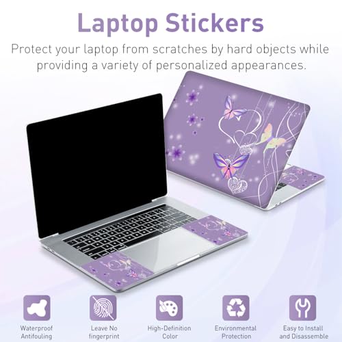 15-15.6 inches Netbook Laptop Skin Sticker Decal Reusable Cover Protector for 11.6 12 13 13.3 14 15 15.4 Notebook Chromebook PC, Scratch-Resistant Waterproof I Purple Butterflies - color: Purple Butterfly