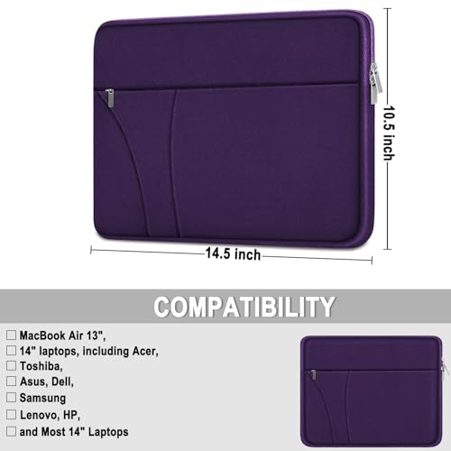 Laptop Sleeve Case 14 inch, Slim Traveling Laptop Cover with Zippered Pocket, Shockproof Protective Carrying Briefcase Computer Bag for 14" MacBook Air/Pro, HP, Dell, Lenovo, Acer, Dark Purple - color: Dark Purple, size: 14 inch