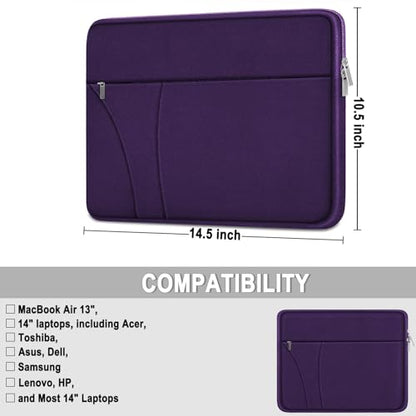 Laptop Sleeve Case 14 inch, Slim Traveling Laptop Cover with Zippered Pocket, Shockproof Protective Carrying Briefcase Computer Bag for 14" MacBook Air/Pro, HP, Dell, Lenovo, Acer, Dark Purple - color: Dark Purple, size: 14 inch