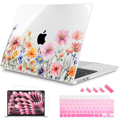 Mektron for 2026/2025/2024/2023 MacBook Air 15 INCH M5 A3448 /M4 A3241 /M3 A3114 /M2 A2941 Case, Printed Plastic Hard Shell Cover with 15.3" Liquid Retina Display Touch ID, Floral P165 - color: Floral P165