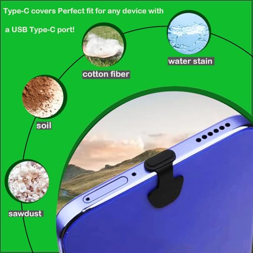 [8-Pack] USB C Dust Plug, Charging Port Cover with Anti-Lost Strap, with Speaker Dust Cover Compatible with iPhone 17/15/15 Pro/iPhone 16/16 Plus/16 Pro/16 Pro Max Type C (USB C Cover 17(Black))