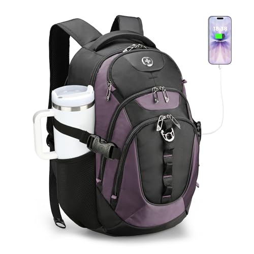 Swissdigital Design Laptop Backpack with USB Charging Port, Travel Backpack Fits 15.6 inches Computer, 31L College School Backpack for Women, Light Purple/Black | SD803-85 - color: Light Purple/Black