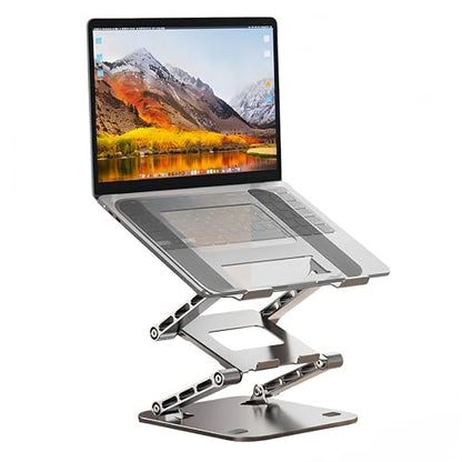 3-Tier Height-Adjustable Laptop Stand, All-Metal Dual-Bar Anti-Slip Heat-Dissipating Notebook Stand for MacBook Pro/Air (10-17"), Tablet, Gaming, Office, Home, Drawing - Gray - color: A. 3-Tier, Gray